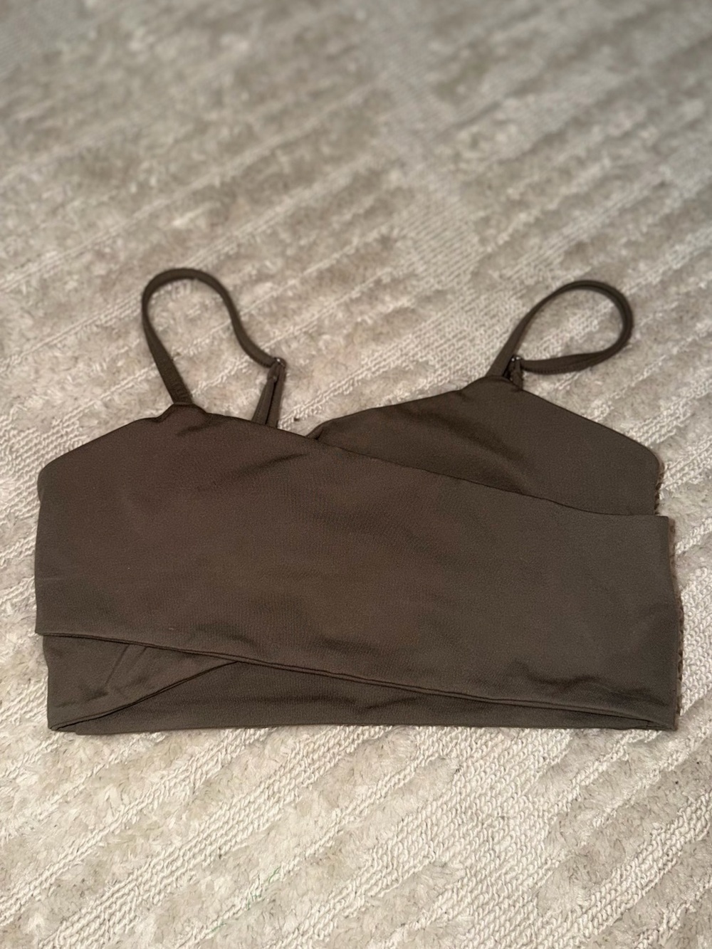 Exhali Crossed Olive Green Cropped Cami Top